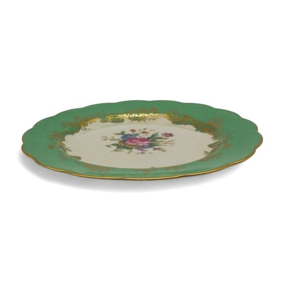 ROYAL BAYREUTH Green and Gold Floral Porcelain Plate, Germany Vintage 10.6" - Picture 9 of 12